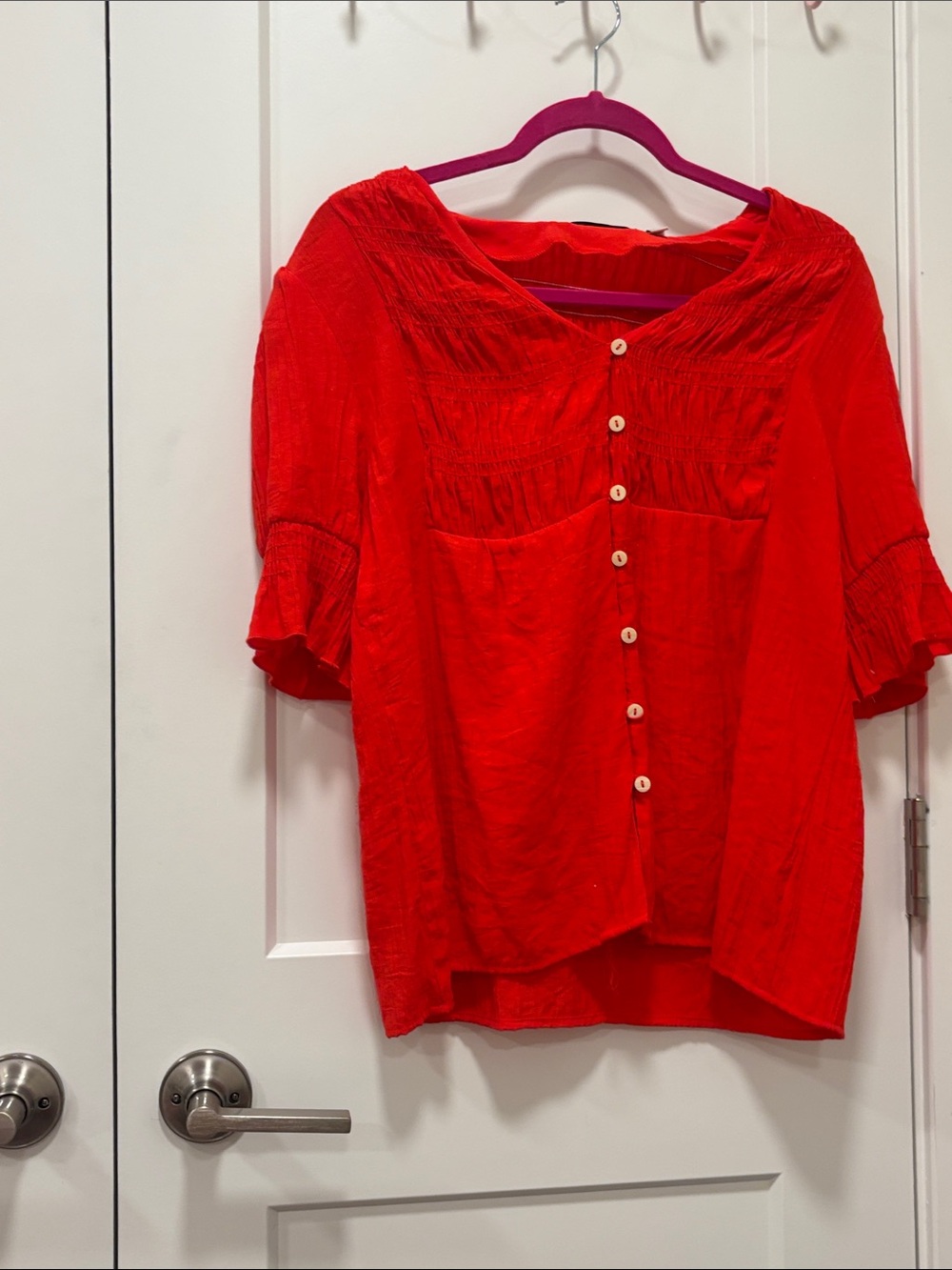Notations Bright Red Button-Front Blouse